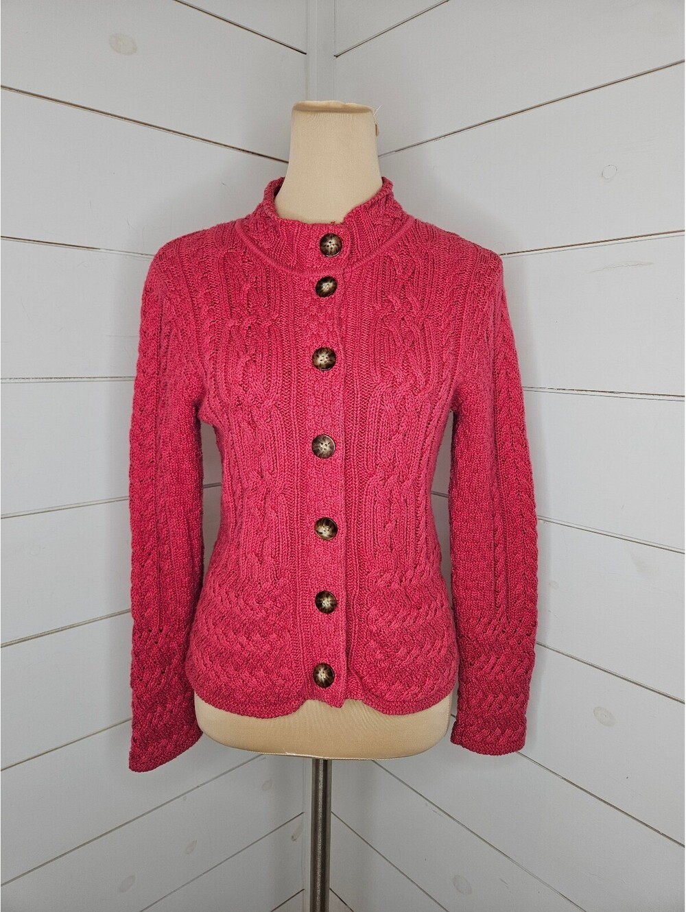 Talbots small petite pink cable knit cardigan sweater